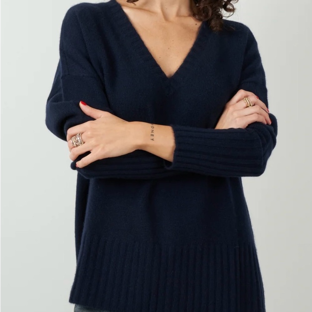 Elegant Deep Blue V-Neck Sweater